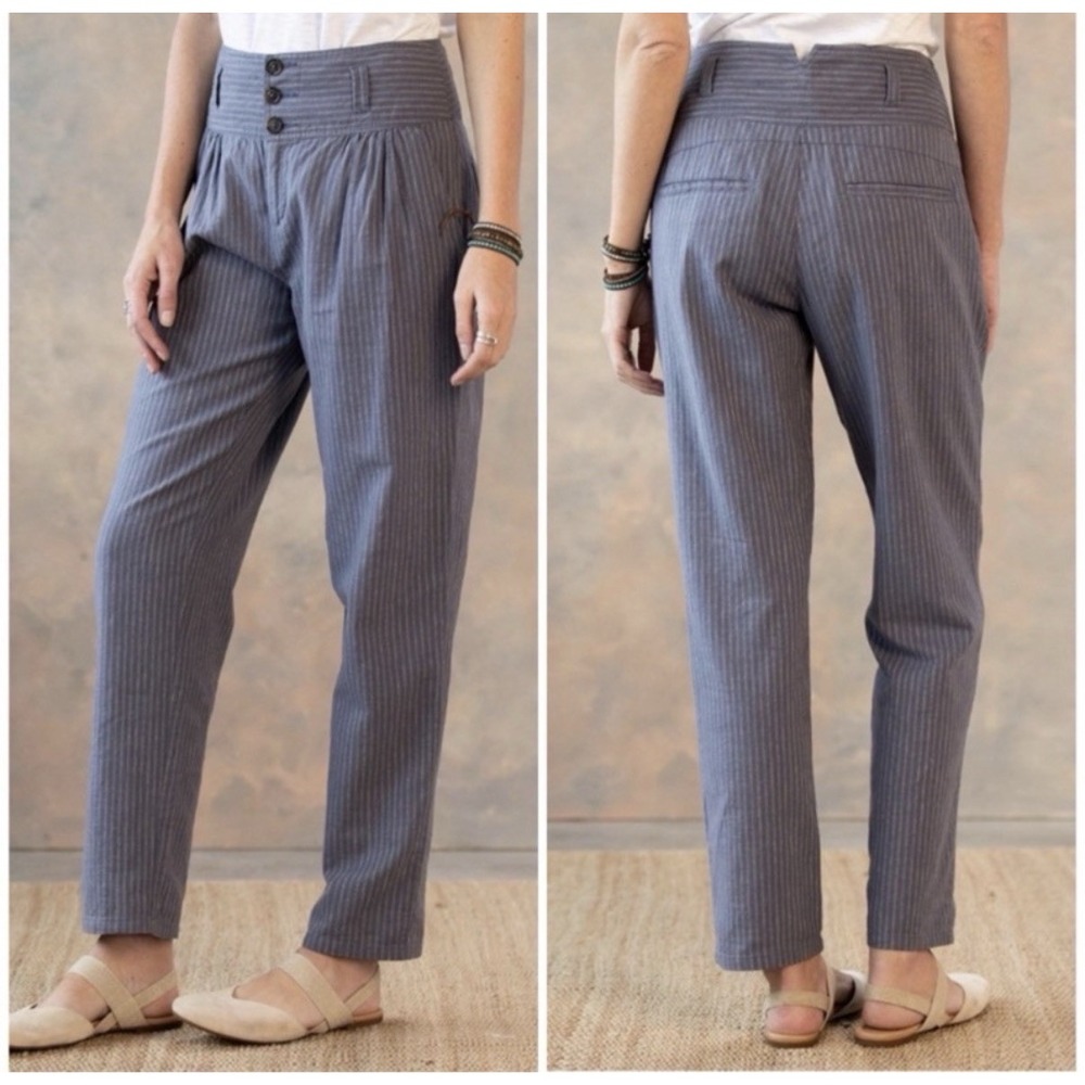 NEW Sundance Amelia Linen Blend Pinstripe Trouser Pants in Blue Gray Sz 14 Boho
